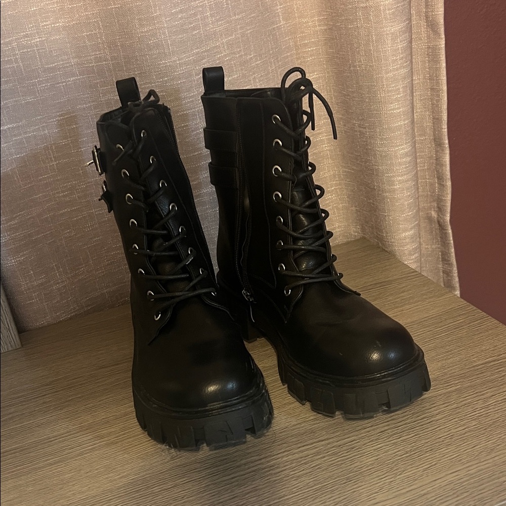 Black Lace-Up Combat Boots
